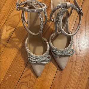 Express Taupe Heels with Sparkling Bow